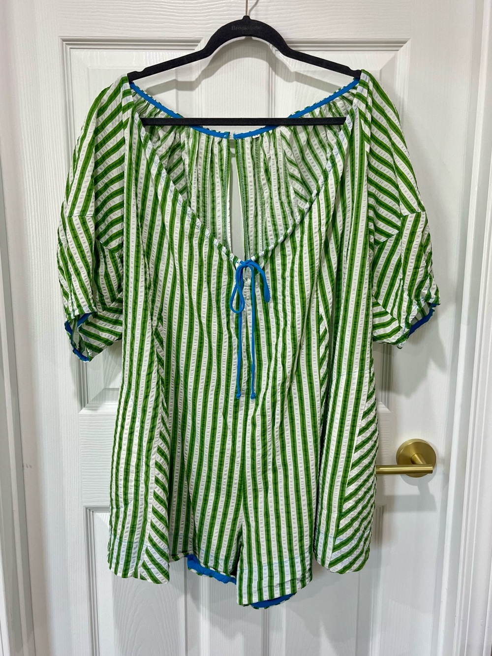 NWOT Oversized Striped Puff Sleeve Romper